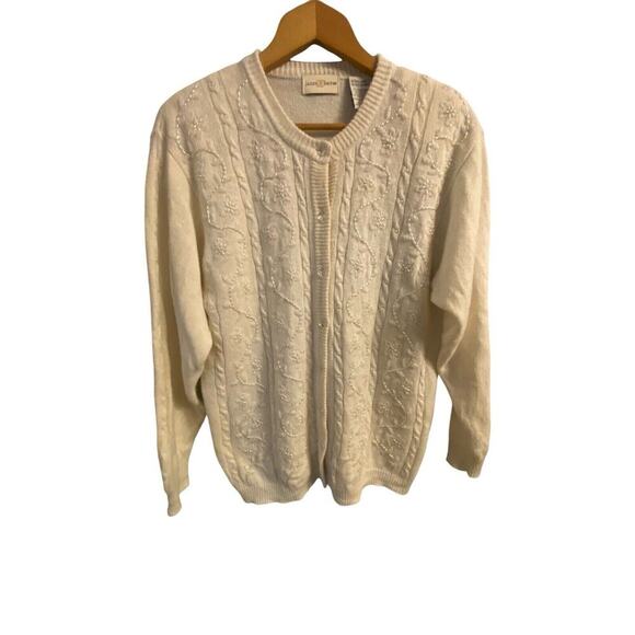 Vintage Jaclyn Smith Cardigan Sweater Size Extra Large Cream Wool Blend Beaded - Picture 1 of 13